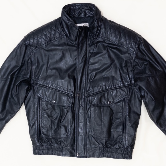 90’s City Streets Black leather Bomber Jacket